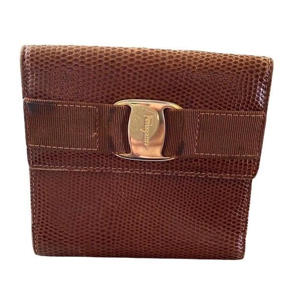 Vintage Salvatore Ferragamo tri-fold Wallet with snap coin purse brown